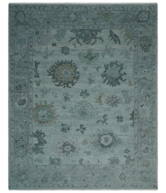 Antique look Bluish Gray Hand knotted Traditional Oushak Multi Size wool area Rug.
