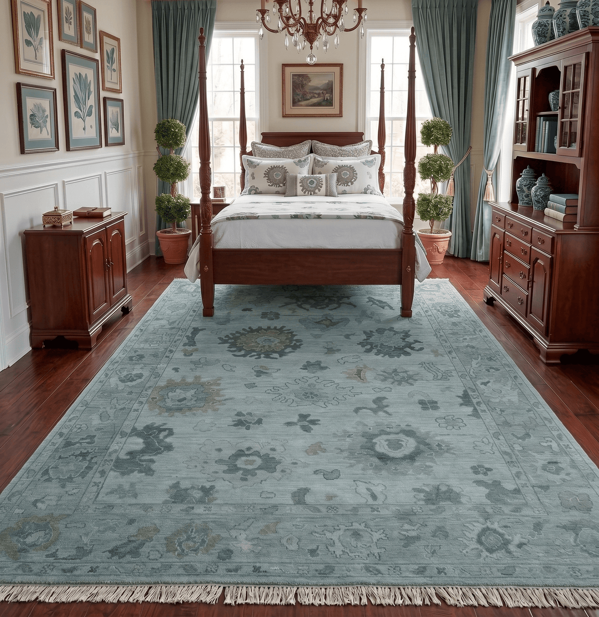 Antique look Bluish Gray Hand knotted Traditional Oushak Multi Size wool area Rug.