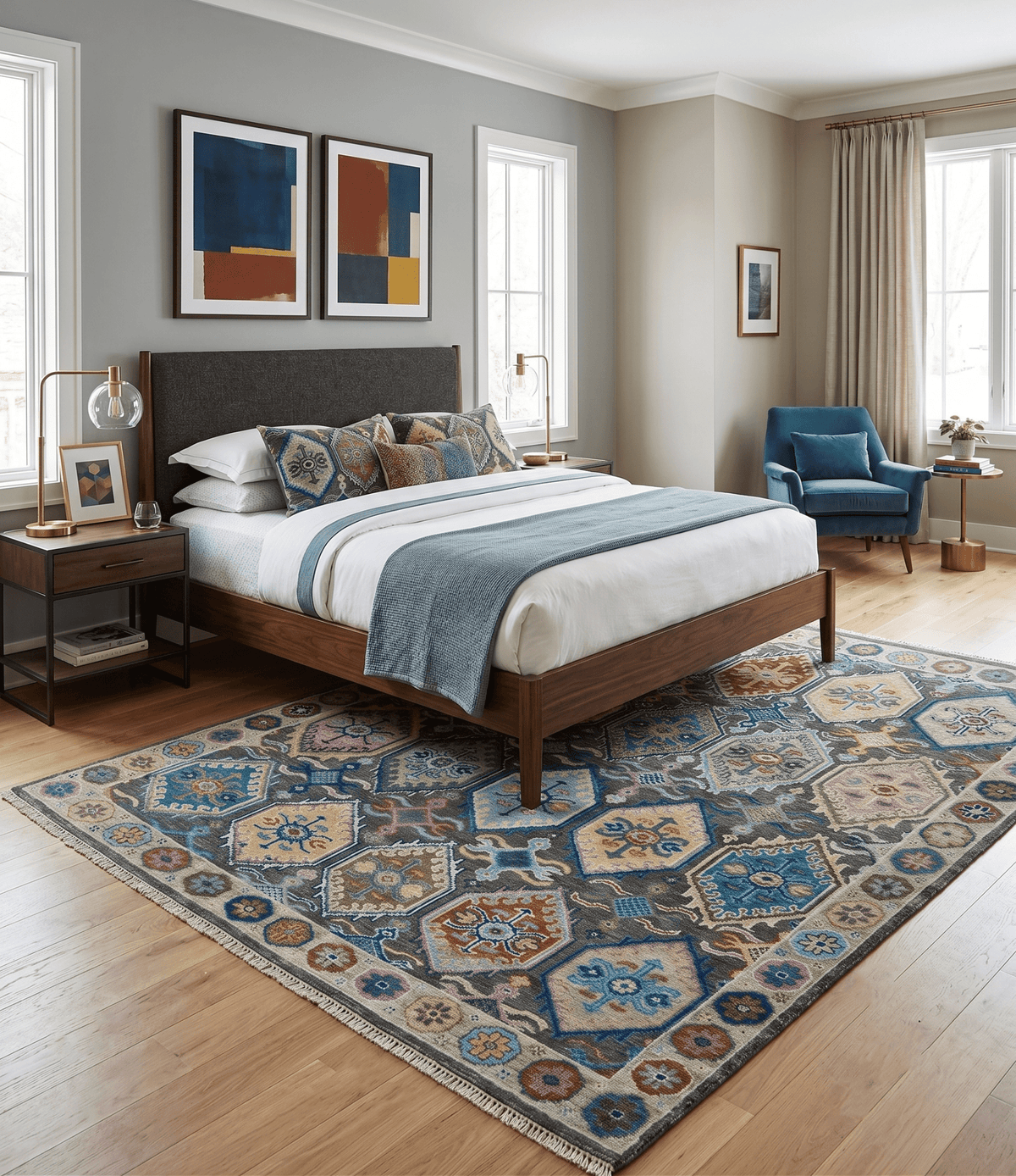 Antique look Charcoal And beige Hand knotted Custom Made wool Area Rug.