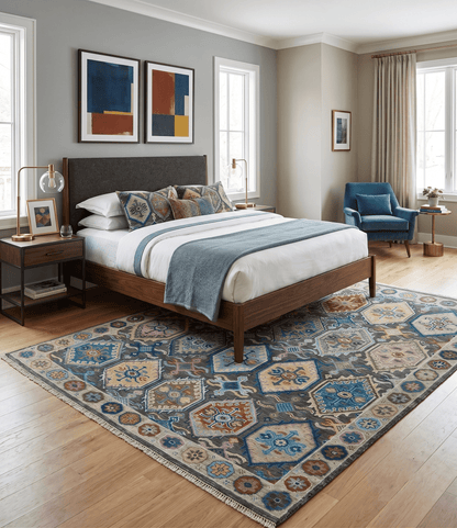 Antique look Charcoal And beige Hand knotted Custom Made wool Area Rug.