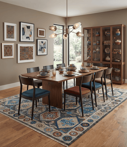 Antique look Charcoal And beige Hand knotted Custom Made wool Area Rug.