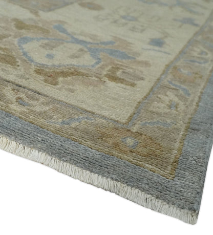 Antique look Charcoal and Beige Hand knotted Traditional Oushak wool Area Rug.