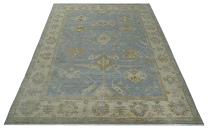 Antique look Charcoal and Beige Hand knotted Traditional Oushak wool Area Rug.