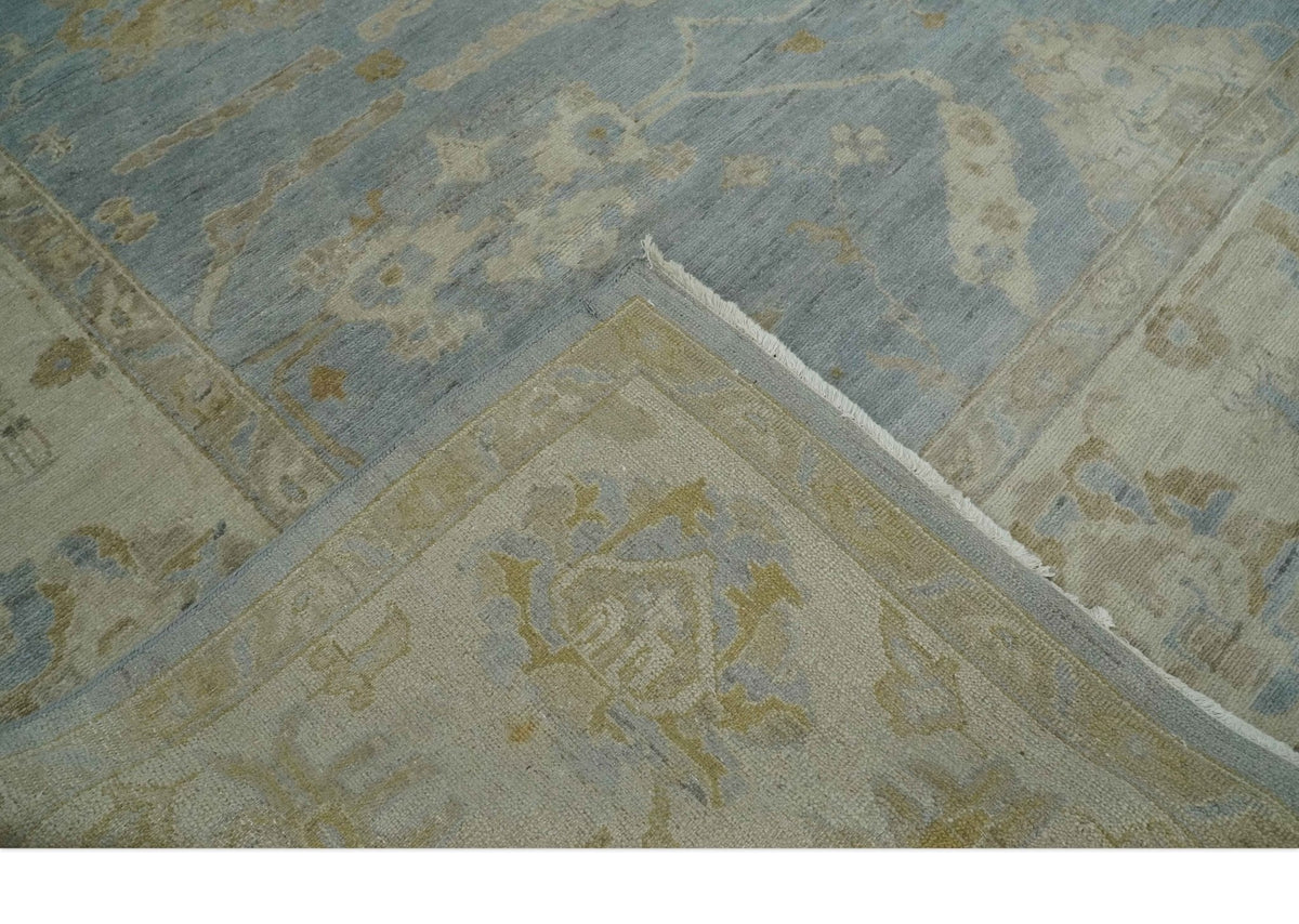 Antique look Charcoal and Beige Hand knotted Traditional Oushak wool Area Rug.