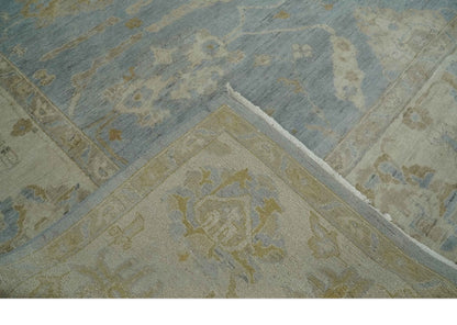Antique look Charcoal and Beige Hand knotted Traditional Oushak wool Area Rug.