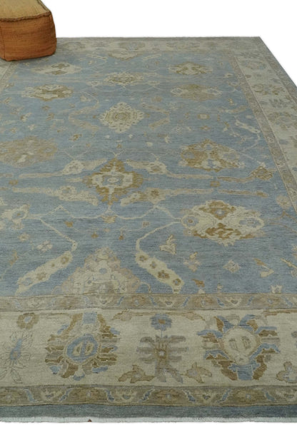 Antique look Charcoal and Beige Hand knotted Traditional Oushak wool Area Rug.
