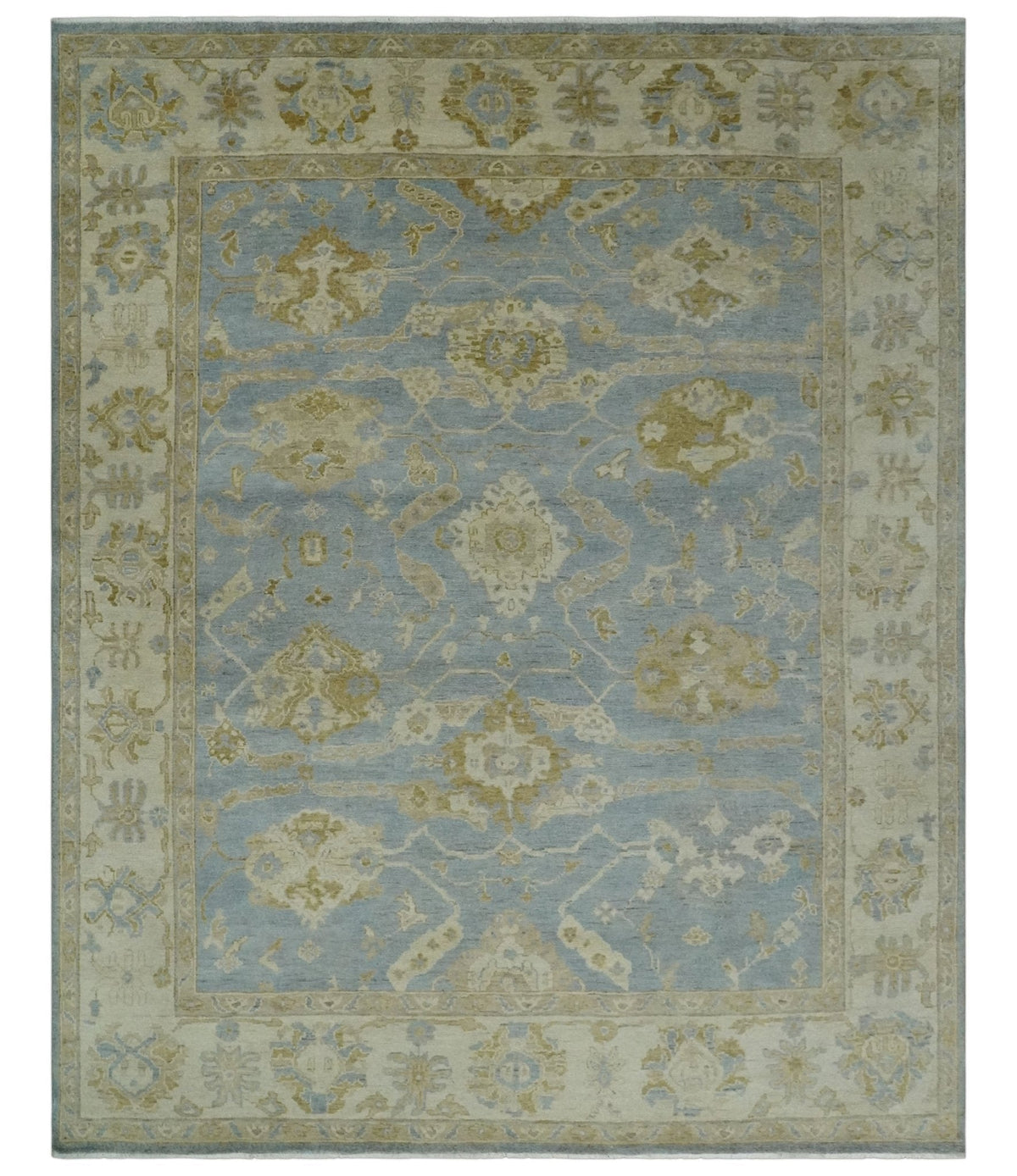 Antique look Charcoal and Beige Hand knotted Traditional Oushak wool Area Rug.