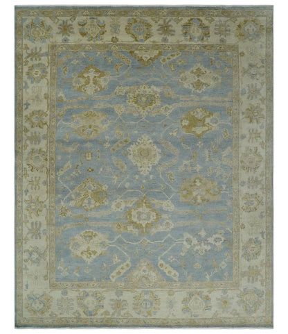 Antique look Charcoal and Beige Hand knotted Traditional Oushak wool Area Rug.