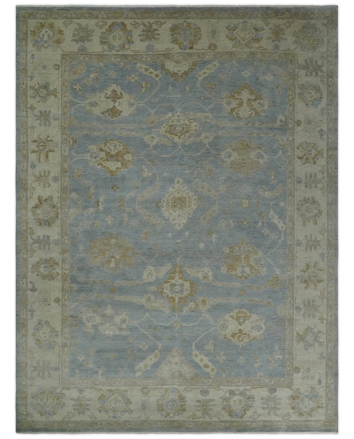 Antique look Charcoal and Beige Hand knotted Traditional Oushak wool Area Rug.