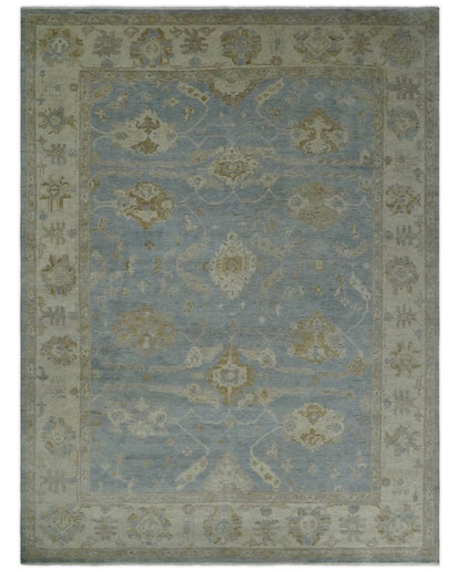 Antique look Charcoal and Beige Hand knotted Traditional Oushak wool Area Rug.