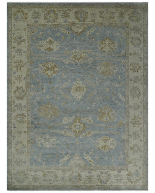 Antique look Charcoal and Beige Hand knotted Traditional Oushak wool Area Rug.