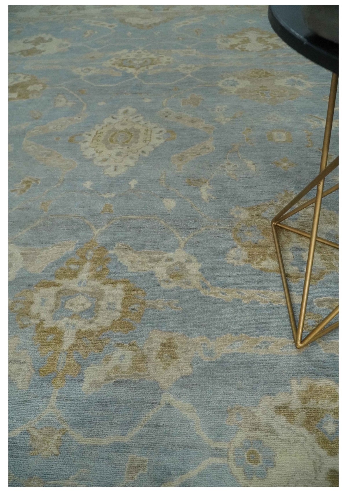 Antique look Charcoal and Beige Hand knotted Traditional Oushak wool Area Rug.