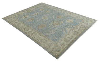 Antique look Charcoal and Beige Hand knotted Traditional Oushak wool Area Rug.