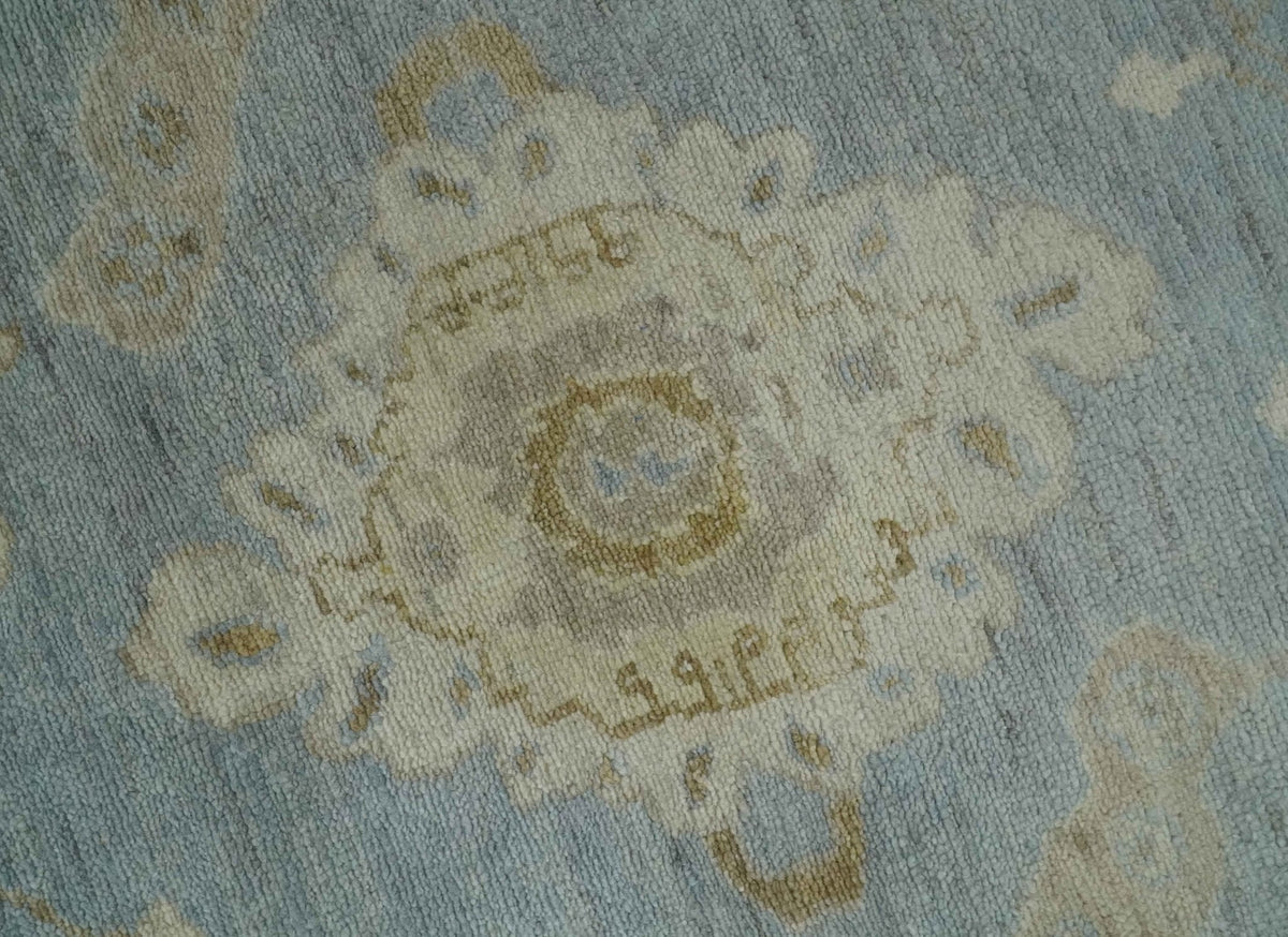 Antique look Charcoal and Beige Hand knotted Traditional Oushak wool Area Rug.