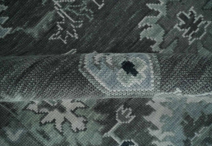 Antique look Charcoal, Ivory and Silver Hand knotted Traditional Oushak Custom Made wool Area Rug.
