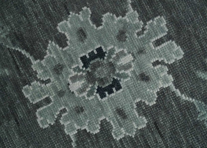 Antique look Charcoal, Ivory and Silver Hand knotted Traditional Oushak Custom Made wool Area Rug.