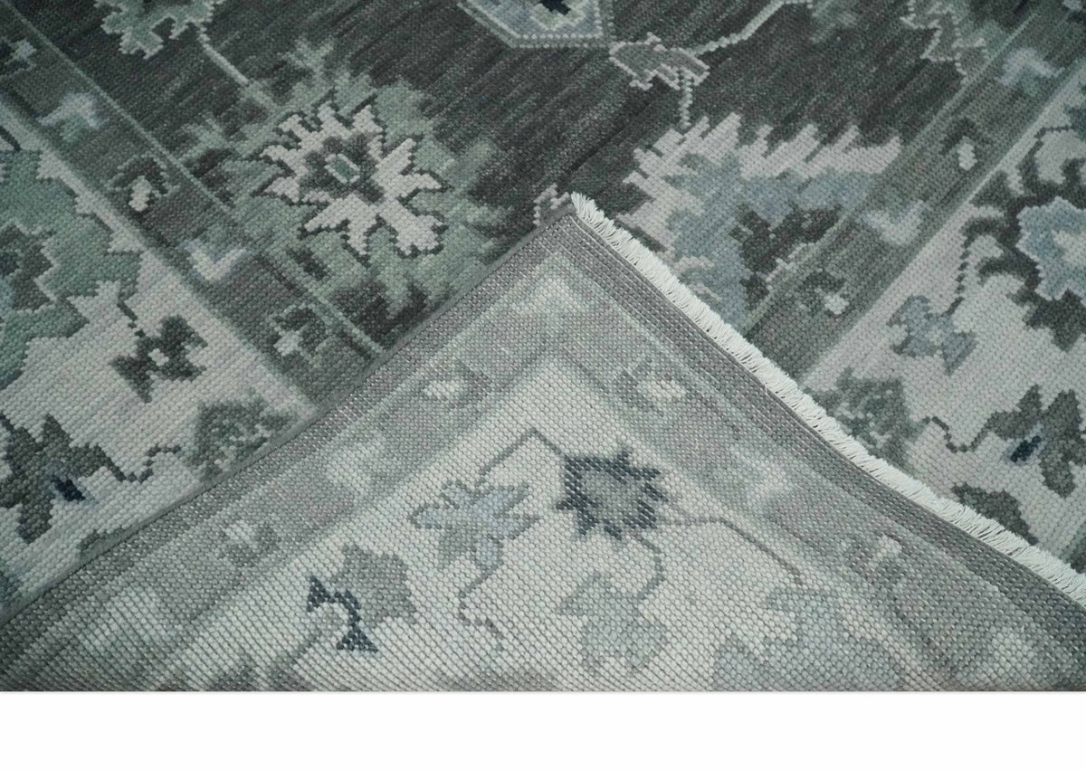 Antique look Charcoal, Ivory and Silver Hand knotted Traditional Oushak Custom Made wool Area Rug.