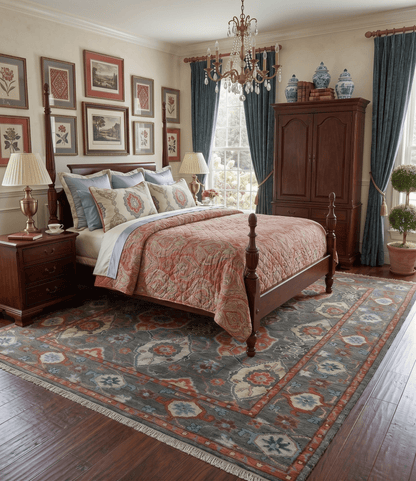 Antique look Gray And Rust Hand knotted Traditional Oushak Multi Size Area Rug.