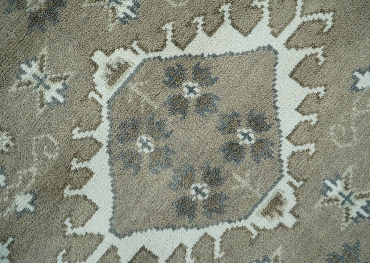 Antique look Grayish-Green and Ivory Hand Knotted Traditional Heriz Custom Made wool Area Rug.