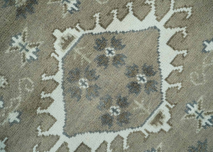 Antique look Grayish-Green and Ivory Hand Knotted Traditional Heriz Custom Made wool Area Rug.