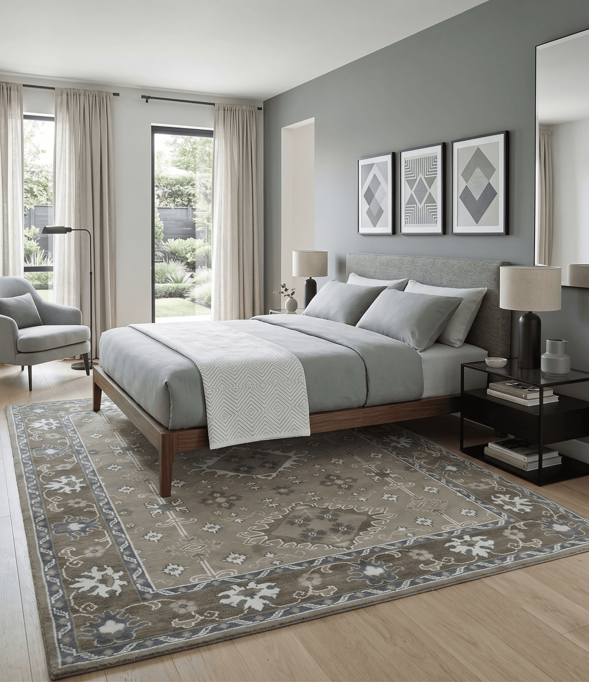 Antique look Grayish-Green and Ivory Hand Knotted Traditional Heriz Custom Made wool Area Rug.