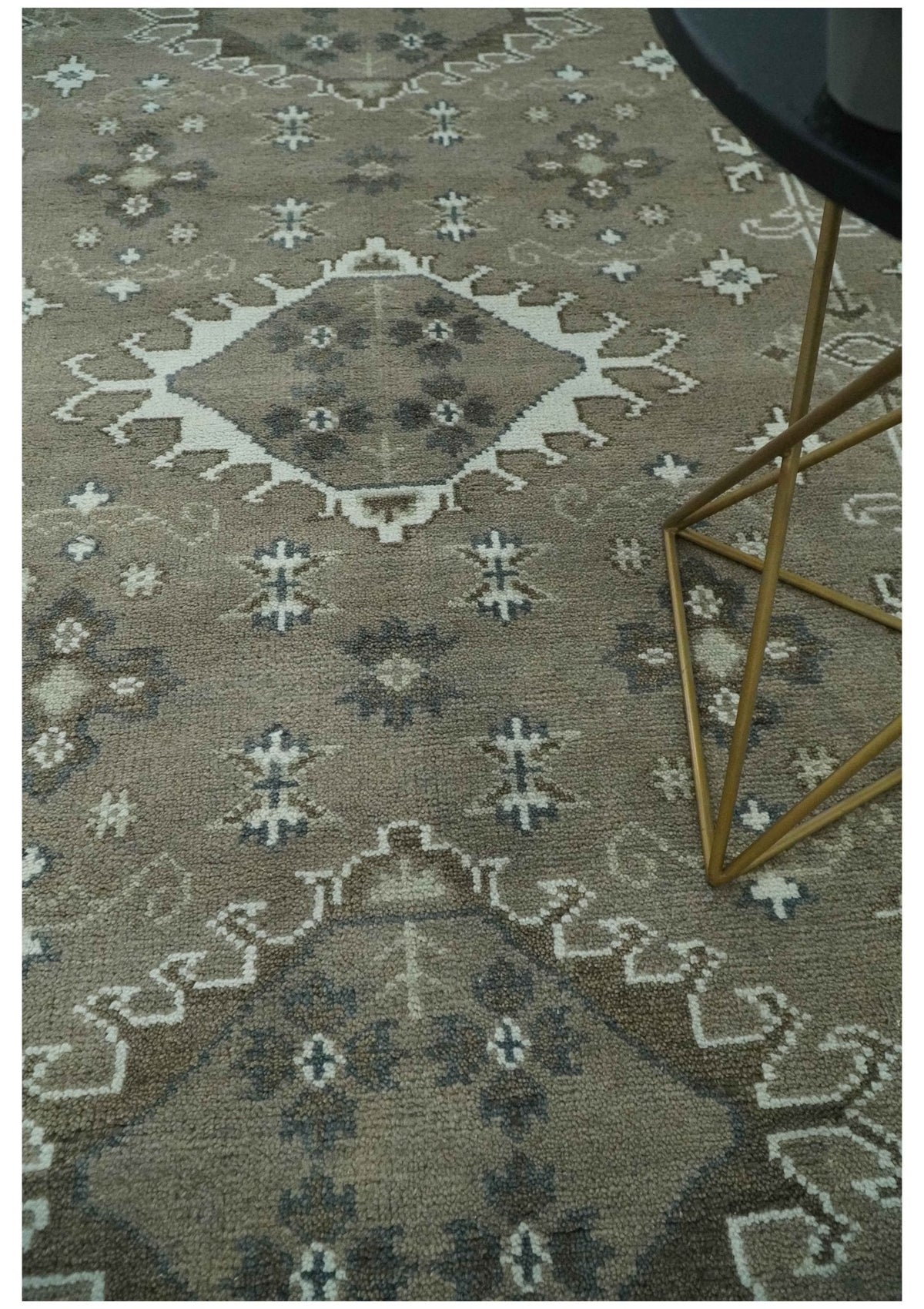 Antique look Grayish-Green and Ivory Hand Knotted Traditional Heriz Custom Made wool Area Rug.