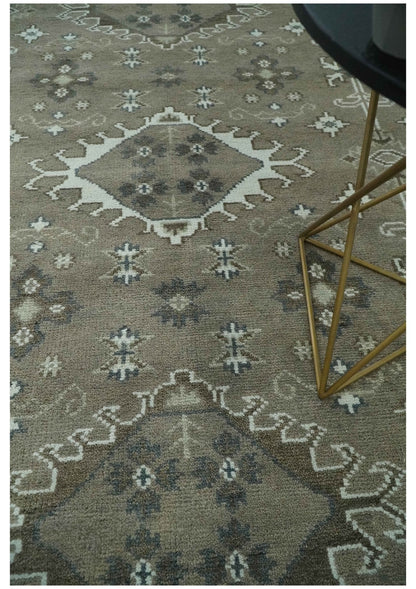 Antique look Grayish-Green and Ivory Hand Knotted Traditional Heriz Custom Made wool Area Rug.