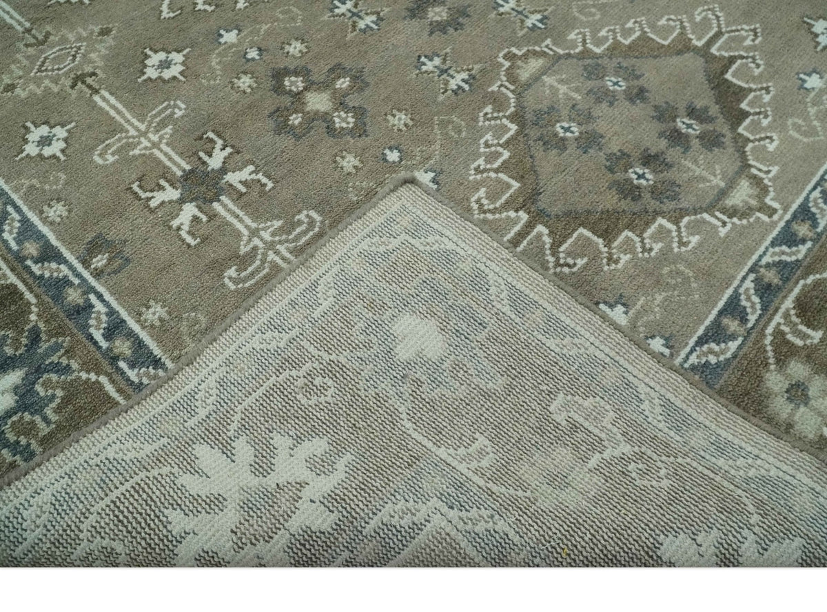 Antique look Grayish-Green and Ivory Hand Knotted Traditional Heriz Custom Made wool Area Rug.