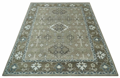 Antique look Grayish-Green and Ivory Hand Knotted Traditional Heriz Custom Made wool Area Rug.
