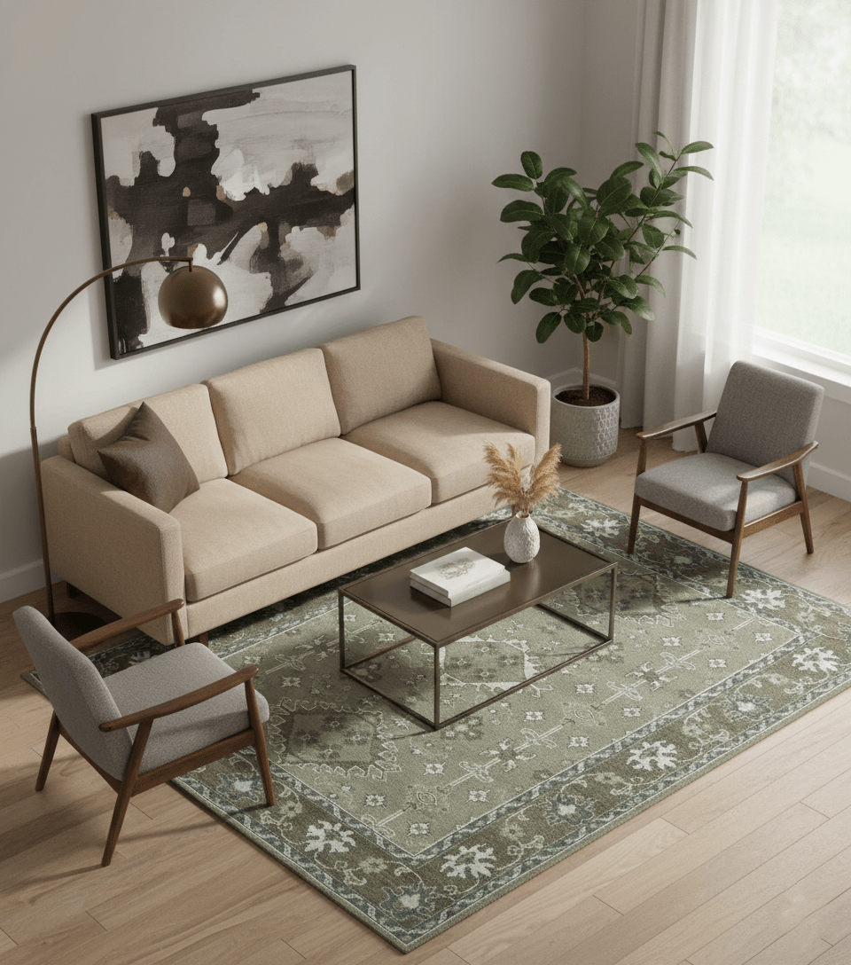 Antique look Grayish-Green and Ivory Hand Knotted Traditional Heriz Custom Made wool Area Rug.
