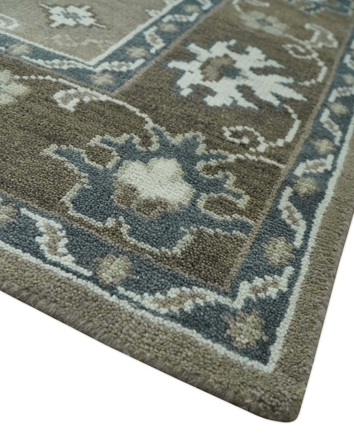Antique look Grayish-Green and Ivory Hand Knotted Traditional Heriz Custom Made wool Area Rug.