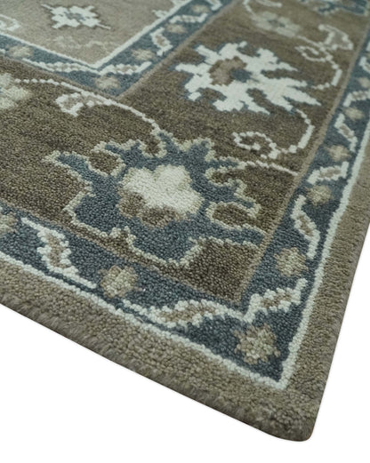 Antique look Grayish-Green and Ivory Hand Knotted Traditional Heriz Custom Made wool Area Rug.