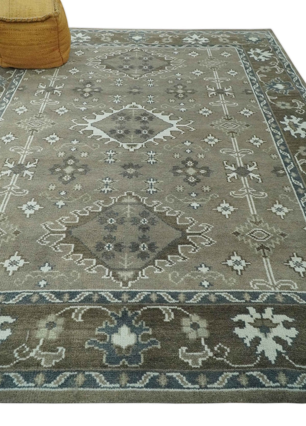 Antique look Grayish-Green and Ivory Hand Knotted Traditional Heriz Custom Made wool Area Rug.