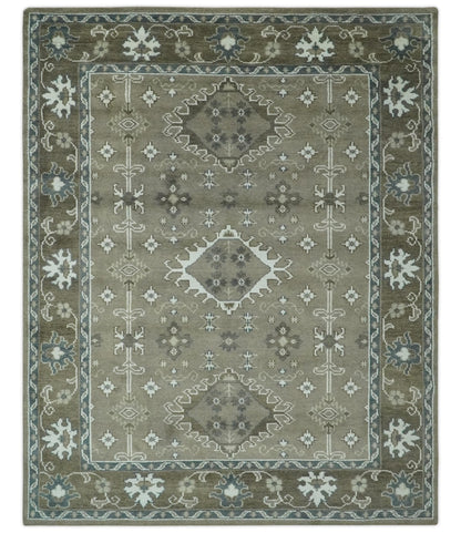 Antique look Grayish-Green and Ivory Hand Knotted Traditional Heriz Custom Made wool Area Rug.