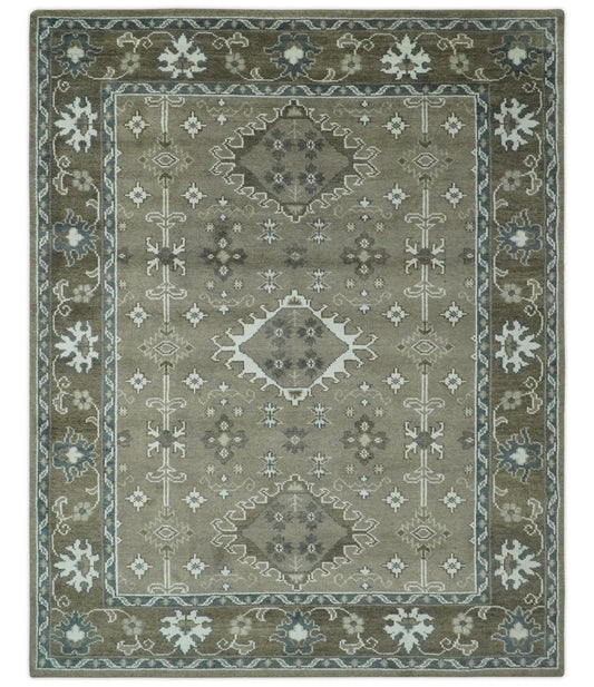 Antique look Grayish-Green and Ivory Hand Knotted Traditional Heriz Custom Made wool Area Rug.