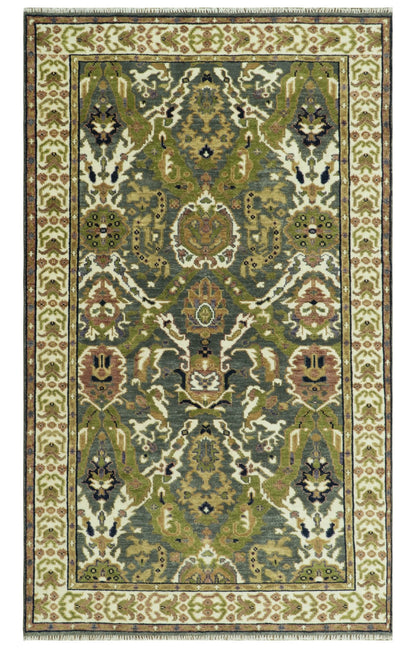Antique look Hand knotted Green and Gray Traditional Large design wool Area Rug.