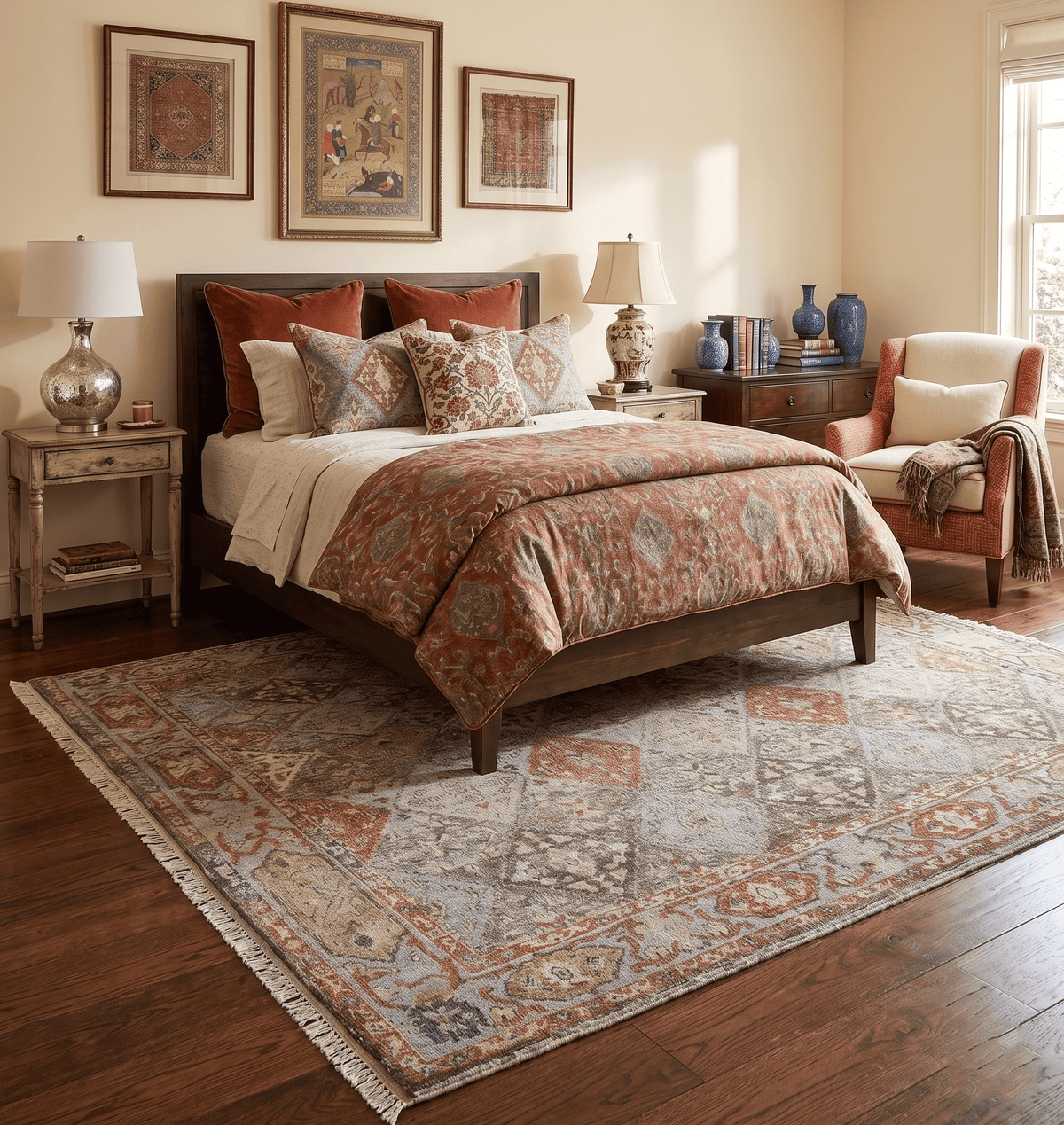 Antique look Multicolor Tribal Hand Knotted Distressed finished Oxidized Wool Area Rug.