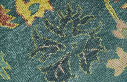 Antique look Teal and Olive Hand Knotted Traditional Oushak Custom Made wool rug.