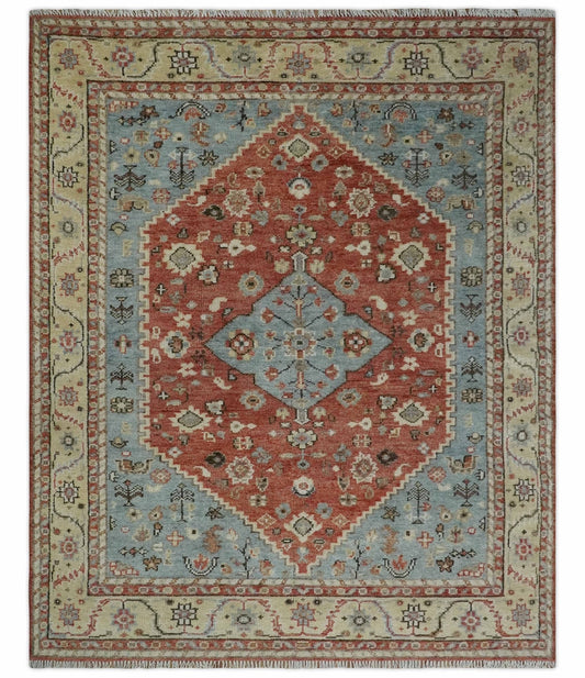 Antique look Traditional Floral Gray, Rust and Beige Hand knotted Heriz Custom Made wool Area Rug.