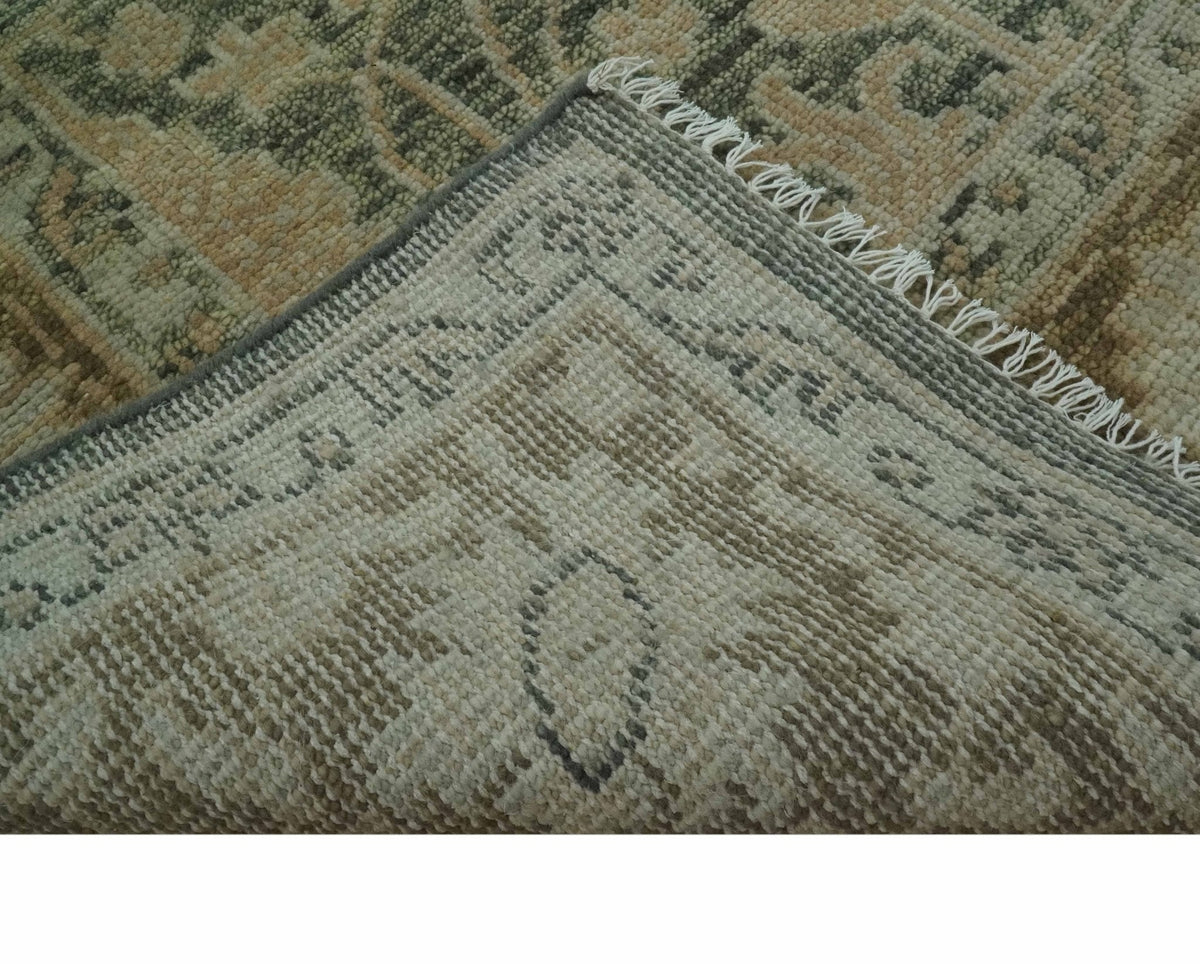 Antique look vintage style Green, Beige and Brown traditional Hand Knotted Multi Size wool rug.