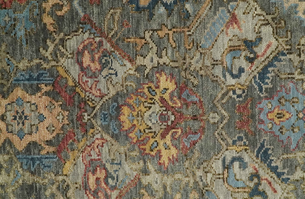 Antique Moss Traditional Oushak Charcoal, Brown and Blue Hand knotted Custom Made Rug.