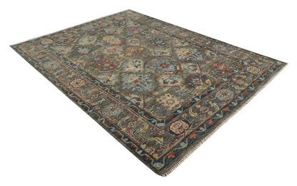 Antique Moss Traditional Oushak Charcoal, Brown and Blue Hand knotted Custom Made Rug.