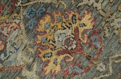 Antique Moss Traditional Oushak Charcoal, Brown and Blue Hand knotted Custom Made Rug.