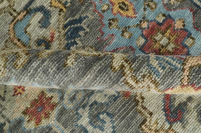 Antique Moss Traditional Oushak Charcoal, Brown and Blue Hand knotted Custom Made Rug.