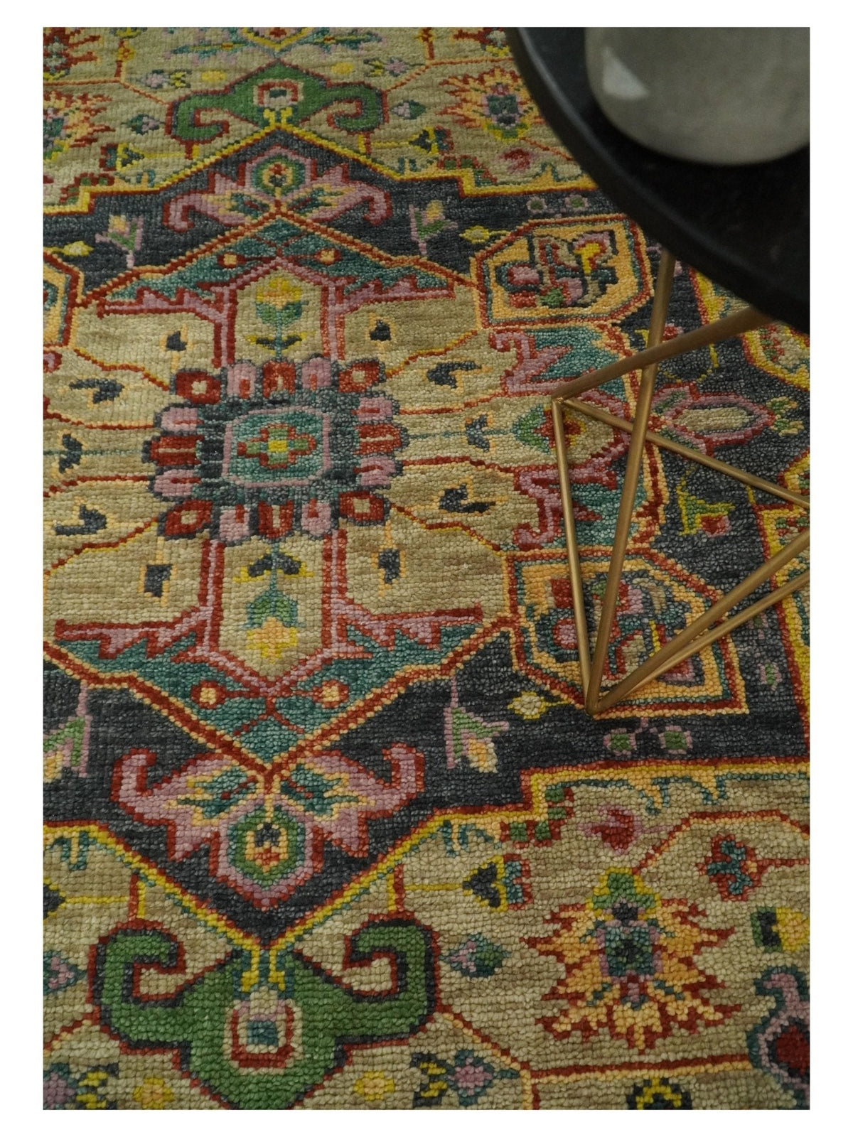 Antique Moss Green and Pink Traditional Multi Size Wool Area Rug.