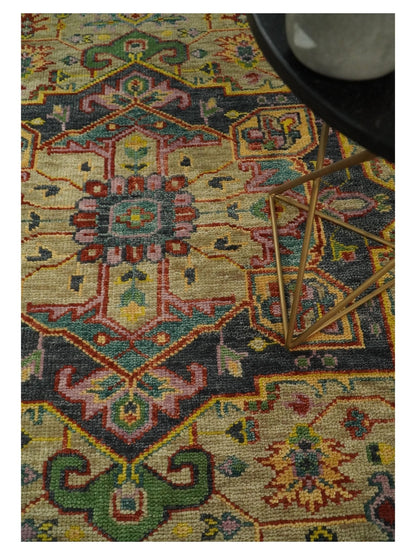 Antique Moss Green and Pink Traditional Multi Size Wool Area Rug.