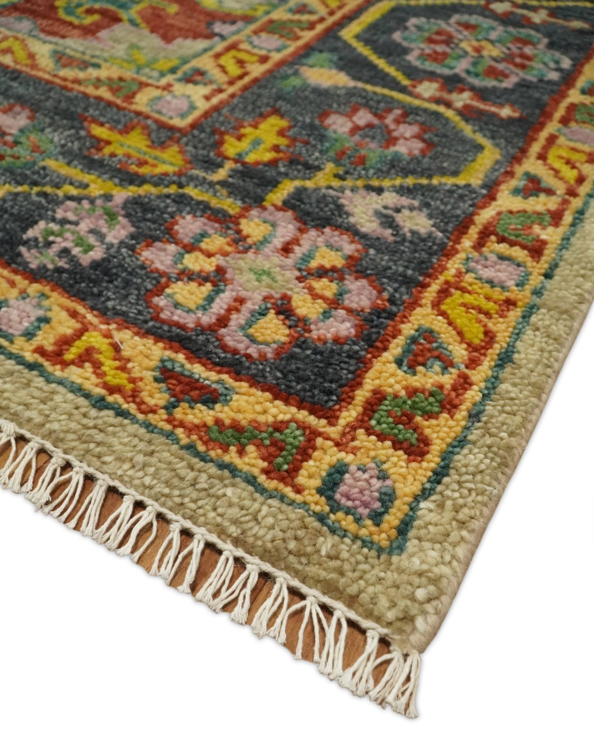 Antique Moss Green and Pink Traditional Multi Size Wool Area Rug.