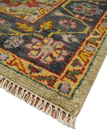 Antique Moss Green and Pink Traditional Multi Size Wool Area Rug.
