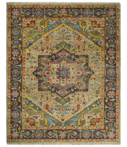 Antique Moss Green and Pink Traditional Multi Size Wool Area Rug.