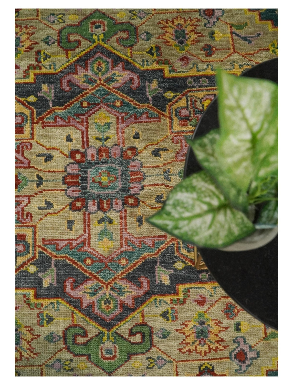 Antique Moss Green and Pink Traditional Multi Size Wool Area Rug.